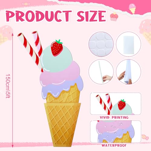 Jetec 5 Feet Large Ice Cream Cardboard Cutout Stand Up Life Size Ice Cream Giant Candyland Party Decoration Photo Props Backdrop Standup for Summer Pool Beach Baby Shower Wedding Birthday Supply - size: 5 feet, style: Ice Cream