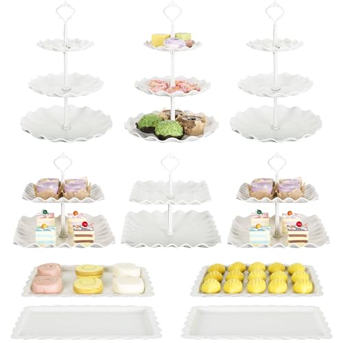 Biodegradable Cupcake Stand Holder, Dessert Table Display Set, Treat Table Candy Cake Desert Tiered Tray, 3 Tier Serving Trays for Tea Party, Wedding Baby Shower Bridal Shower Decorations（10 PCS ） - color: Beige