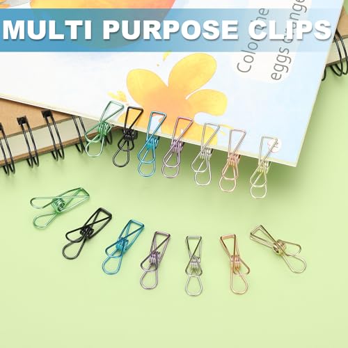 PATIKIL 50Pcs Paper Office Binder Clips, 1.26" Small Metal Wire Hollow Out Paper Clamps Long Tail Binder Clips for Photo Clothes Hanging Office Home Kitchen Food Package, Silver/Green - color: Silver/Green