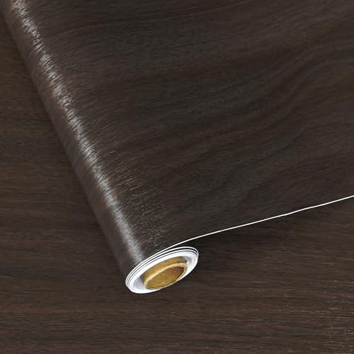 Wood Grain Wallpaper Dark Peel and Stick Wallpaper Self Adhesive Brown Contact Paper Waterproof Walnut Wood Vinyl Wrap Natural Texture Wall Covers for Kitchen Cabinet Counter Wrap Cupboard RV 16"x354" - color: Chocolate Brown, size: 15.7" x 354"
