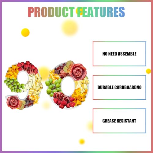 Charcuterie Cardboard Number Fillable Shaped Treat Decorative Box Anniversary Birthday Table Centerpiece (60&90 Style, 9inch) - size: 9inch, style: 60&90 Style