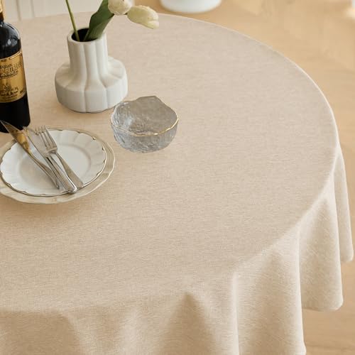 Decorelia Waterproof Round Tablecloth for Round Dining Table, Decorative Rustic Soft Wipeable Table Cloths Cover Indoor Outdoor Use for Holiday,Wedding, Kitchen (70 Inch,Round (4-6 Seats),Beige) - color: Beige, size: 70" (Round)