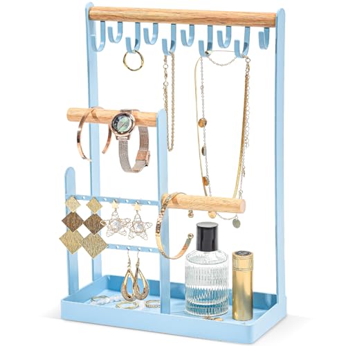 ProCase Cute Jewelry Stand, Aesthetic Jewelry Organizer for Dresser Vanity, Jewelry Holder Display for Necklaces Earrings, Gifts for Teen Girls Women, Bedroom Dorm Decor -Medium, Blue - color: Blue, size: 12.6" Height