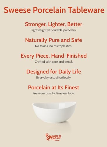 Sweese 18 oz Medium White Porcelain Bowls - Set of 6 Cereal, Soup, Rice & Salad Bowls, Ceramic Serving Bowls for Everyday Use - color: White, style: Medium (18 oz)