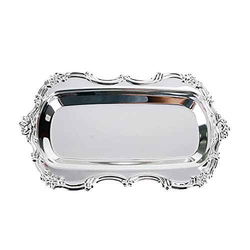 Quluxe Small Vintage Trinket Dish Jewelry Tray Perfume Organizer Tray for Wedding Photographer Detail Props Ceremony Antique Decor (Silver) - color: Silver, size: 7.9" x 4.7" x 0.6"