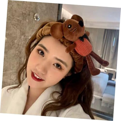 KICHOUSE Lovely Animal Hairband for Women – Mouse Design Face Washing Headband, Makeup Hairband, Soft Elastic Spa Hair Wrap for Skincare and Photography Props