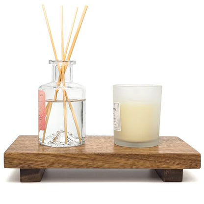 Small 10" Acacia Wood Riser Pedestal Stand – Farmhouse Wood Display Riser for Kitchen and Bathroom Décor - Counter Display, Plant Stand, Jewelry Holder, Vanity Tray, Candle Stand (S:10"x5.6"x1.57") - size: Small:10“x 5.6"