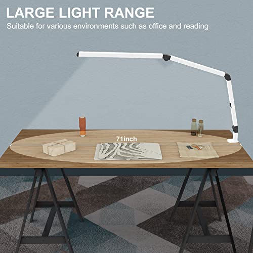 Micomlan LED Desk Lamp with Clamp, Dual Light Table Lamp with Adjustable Swing Arm, Eye-Care 4 CCT Modes & 5 Brightness Levels Clip-on Architect Modern Desk Light for Home Office Crafting Sewing - color: White+Touch