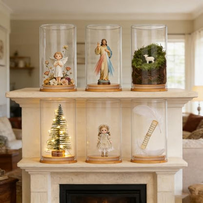 6 Pack 360° Clear Dustproof Stackable Display Box for Mini Figures Jesus Miniatures Building Blocks with Wood Base