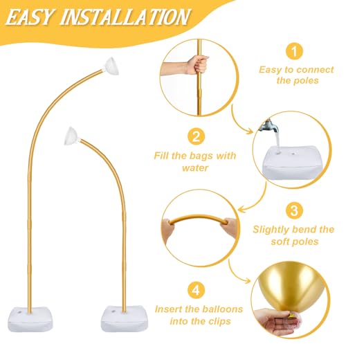 AerWo [Upgraded] Balloon Arch Kit 8.2ft+6ft, Gold Half Balloon Arch Stand with Base, Free Bending Top Curve Balloon Frame Stand for Floor Birthday Wedding Christmas Decorations - style: Half Arch Balloon Kit