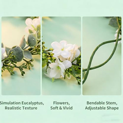UPSTORE Bohemian Bridal Flower Crown Eucalyptus Leaf Headband with Ribbon Boho Floral Headpices Hair Accessories for Women Girls Wedding Festival Birthday Photo Prop