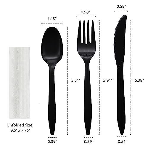 Party Essentials Individually Wrapped Plastic Cutlery Packets/Silverware Kits, Black Fork/Spoon/Knife/Napkin, 100 Sets - color: Black Fork/ Spoon/ Knife/ Napkin, size: 100 Sets