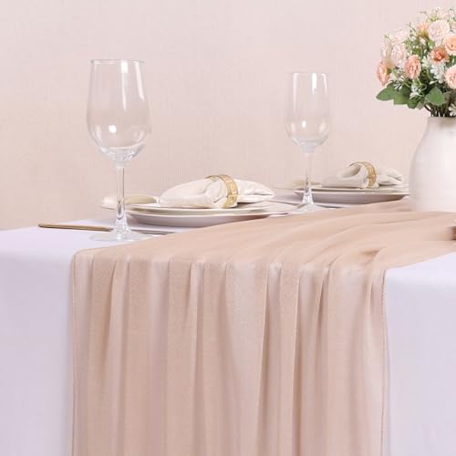 10FT Champagne Chiffon Table Runner 30x120 Inches Romantic Boho Rustic Sheer Table Runner for Wedding Baby Bridal Shower Birthday Party Decorations - color: Champagne, size: 10FT × 1pc