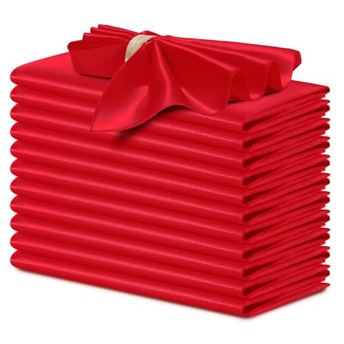 P Pothuiny 12 Pcs Silky Red Satin Napkins 17 x 17 Inches, Square Smooth Wedding Dinner Napkins Satin Cloth Napkins Table Napkins for Banquet Party Restaurant Decor, Thanksgiving, Christmas - color: Red