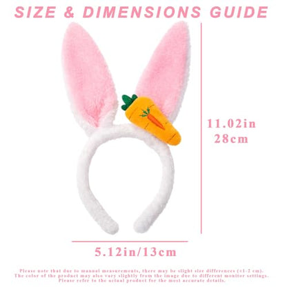 Bunny Ears Headband, 5.1 x 11 in White Fluffy Plush Bunny Ear Headband with Carrot Accent for Cosplay Costumes Easter Bunny Ears Dress Up Photo Props, Soft Rabbit Ears Easter Headbands Adult