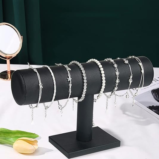ChezMax Necklace Jewelry Display Jewelry Stand Hovering T-Bar Bracelet Holder for Home Organization - color: B-Black Leatherette-2PCS