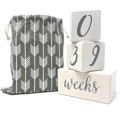 Pondering Pine Baby Milestone Blocks - Natural White Stain Pine Wood with Weeks Months Years Grade and Holidays, Newborn Weekly Monthly First Year Picture Props, 6 Block Milestones Age Set with Bag - color: White, size: 6 Piece