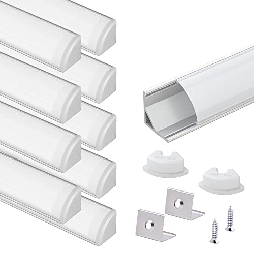 VST 10pack 3.3ft LED Channel, V Shape Led Diffuser Channel, LED Aluminum Channel System with Milky Cover, End Caps and Mounting Clips, Aluminum Profile for LED Strip Light Very Easy Installation - color: Silver & Milky, size: 3.3ft 10