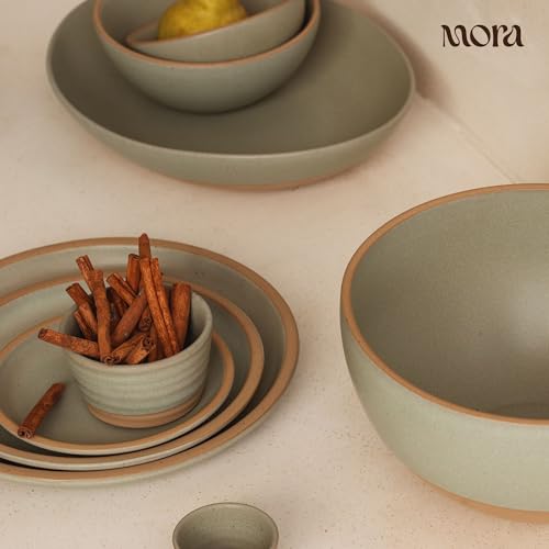 MORA Medium Plates Set of 4, 8.5 inch Ceramic Pottery Salad Plates - Microwave, Oven and Dishwasher Safe - Thyme - color: Thyme