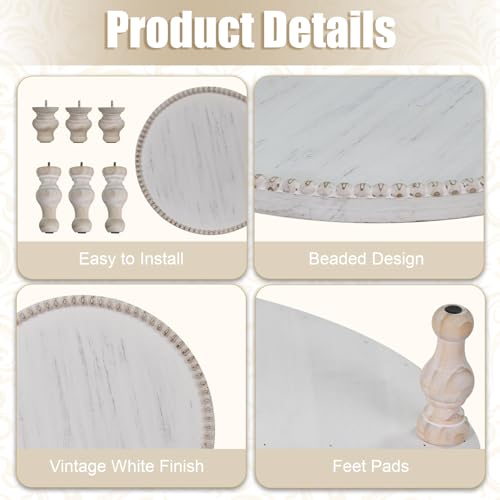 MAONAME Farmhouse Wood Riser for Display, Decorative Pedestal Stand for Kitchen Counter, Rustic Round Beaded Wooden Display Tray for Home Decor, Short and Tall Footed, 11.87 Inch