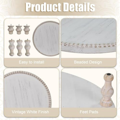 MAONAME Farmhouse Wood Riser for Display, Decorative Pedestal Stand for Kitchen Counter, Rustic Round Beaded Wooden Display Tray for Home Decor, Short and Tall Footed, 11.87 Inch