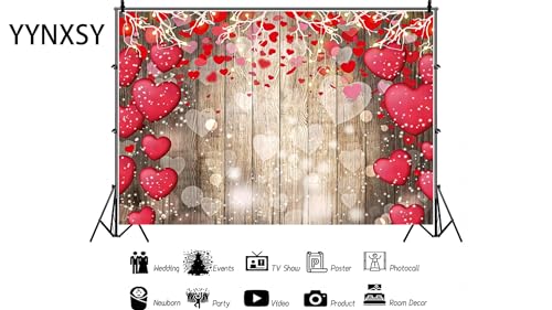 YYNXSY Vintage Rustic Wood Photography Backdrops Red Love Heart Valentine's Day Photo Background Mother's Day Wedding Bridal Shower Wedding Anniversary Party 8X6FT YY-5012 - size: 8X6FT
