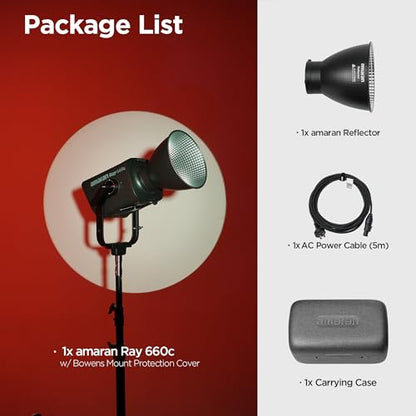 Amaran Ray 660c Full Color COB LED Video Light, 660W Powerful Studio Light with Integrated AC Power, IP54 Weatherproof, OmniColor Engine, 2,300K-10,000K, App/DMX Control, Bowens Mount Monolight - color: Ray 660c