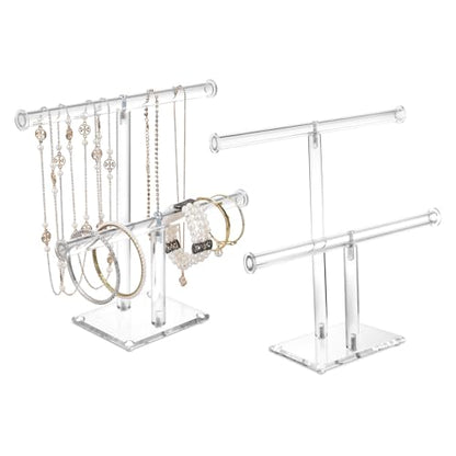 MOOCA 2 Pcs Set Deluxe Clear Acrylic Round Bracelet Display Holder 2 Tier T-bar Jewelry Bracelet Display Holder Stand Acrylic Organizer Jewelry Holder (2-Bar) - color: 2-Bar, 2 Pieces
