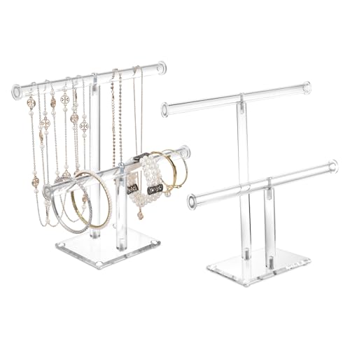 MOOCA 2 Pcs Set Deluxe Clear Acrylic Round Bracelet Display Holder 2 Tier T-bar Jewelry Bracelet Display Holder Stand Acrylic Organizer Jewelry Holder (2-Bar) - color: 2-Bar, 2 Pieces
