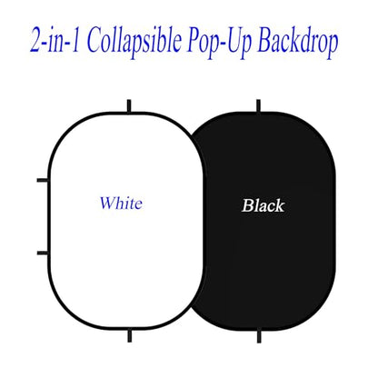 5x7ft/1.5x2m Chromakey Black White Backdrop with 7.8ft/2.4m Stand, 2-in-1 Reversible Collapsible Pop-Up Black White Screen Background Panel for Photography Studio, Live Streaming, Video Shooting - color: Black/White