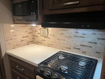 Yipscazo 10 Sheets Peel and Stick Stone Metal Tile Backsplash, Stick on Tiles for Backsplash Kitchen, Bathroom, Laundry Room, Camper, Fireplace (12'' X 12'', Beige Stone with Gold Metal) - color: Beige Stone with Gold Metal