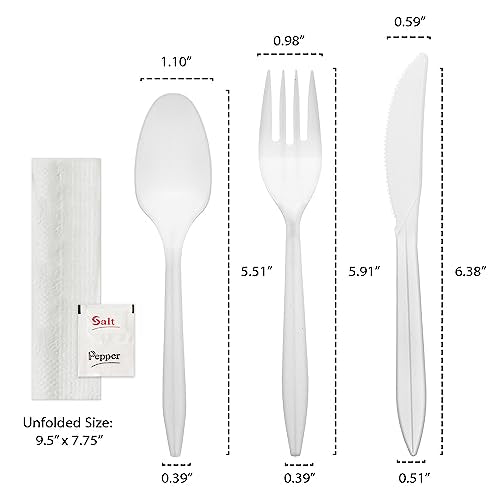 Party Essentials Individually Wrapped Plastic Cutlery Packets/Silverware Kits, White Fork/Spoon/Knife/Napkin/Salt/Pepper, 100 Sets - color: White Fork/ Spoon/ Knife/ Napkin/ Salt/ Pepper, size: 100 Sets