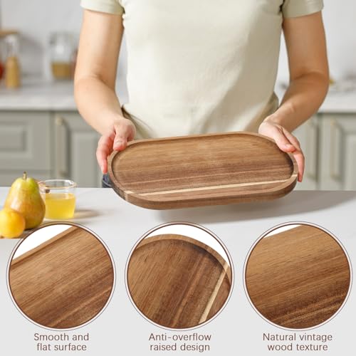 Wenqik 18 Pieces Acacia Wood Tray Set 10 x 5 Inch Acacia Oval Wood Tray Platters Plates Set for Fruit Cheese Dessert Appetizer Vegetable Charcuterie BBQ Party Weddings Supply - size: 10 x 5 Inch