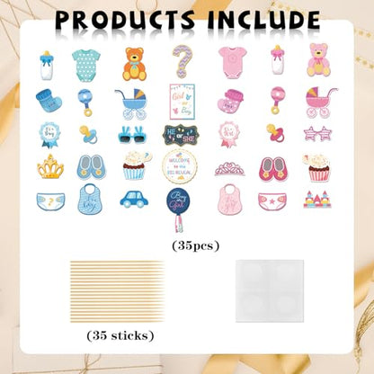 INNORU Boy or Girl Photo Booth Props, Baby Shower Photoshoot Gender Reveal Party Photography Props Favor He or She Centerpiece Sticks Decorations 35 PCS