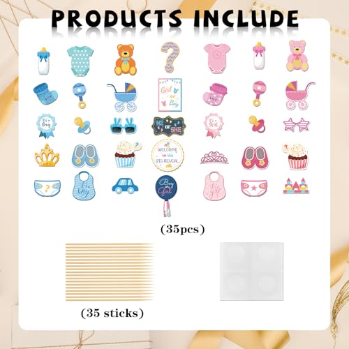 INNORU Boy or Girl Photo Booth Props, Baby Shower Photoshoot Gender Reveal Party Photography Props Favor He or She Centerpiece Sticks Decorations 35 PCS