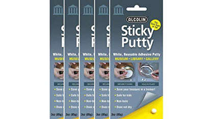 15oz Sticky Putty- Reusable Museum & Gallery Quality Adhesive Putty - Won't Dry Out, Repsitionabe (5x3oz Pack) - size: 5 Pack