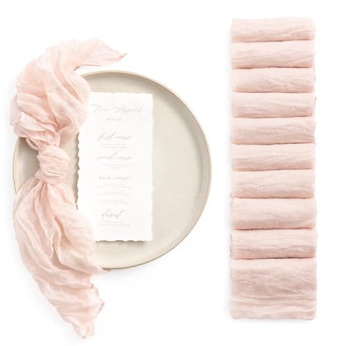 Ling's Moment Luxury Cloth Wedding Napkins - 19x19 Inch Reusable Cheesecloth Linen Napkins for Wedding Reception, Bridal Shower, Dinner Table - Washable, Durable (Set of 10), [Blush] - color: Pk-blush