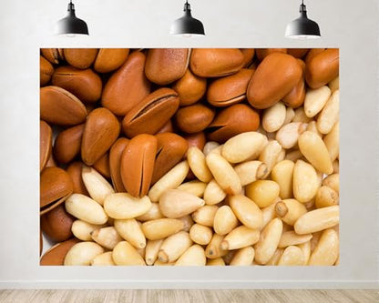 Trykid 5x3ft Pine Nuts Closeup Brown White Backdrop Natural Food Texture Photography Background Kitchen Decor Party Decoration Tapestry Photo Booth Prop Fabric - size: 5x3ft