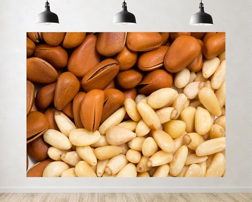 Trykid 15x8ft Pine Nuts Closeup Brown White Backdrop Natural Food Texture Photography Background Kitchen Decor Party Decoration Tapestry Photo Booth Prop Fabric - size: 15x8ft