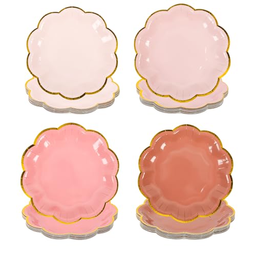 AimFun 48 Pcs Dusty Pink Party Plates Gradient Color Dessert Paper Plate 7inch Gold Foil Scalloped Edge Disposable Cake Plates for Tea Party Birthday Bridal Baby Shower Wedding Party Supplies - color: Dusty Pink