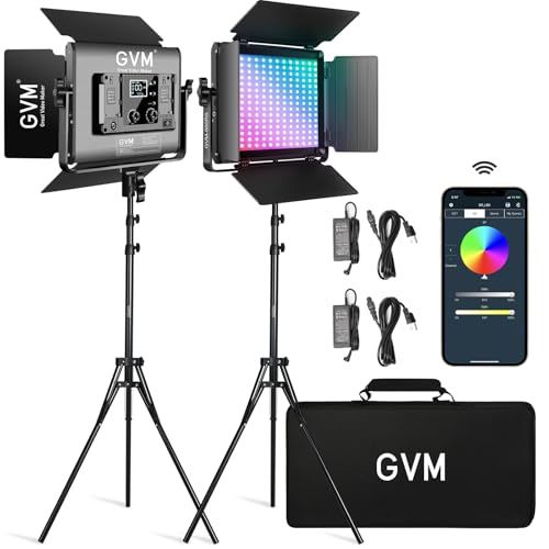 GVM RGB LED Video Light with Bluetooth Control, 60W Photography Studio Lighting Kit with Stands, 2-Packs 880RS Dimmable Led Panel Light for YouTube, Streaming, Gaming, 8 Applicable Scenes, CRI97 - size: 2 Packs