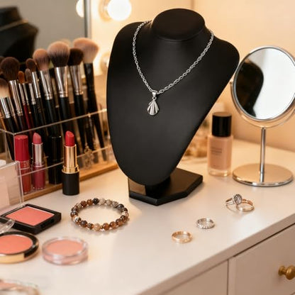 TENINYU Professional 3D Necklace Display Stand, Black Velvet Jewelry Bust Holder, 9.6 Inch Chain Organizer Tower for Home Display (Black Leatherette) - color: Black Leatherette