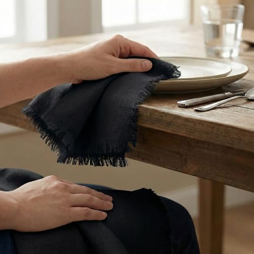 ACCENTHOME Black Cotton Linen Napkin Set of 12 18x18 inch Dinner Napkins - Washable Soft Premium Hotel Quality Reusable Hemmed Edges Napkins Perfect Table Linens for Family Dinners, Weddings - color: 08 - Black, size: 18"x18" - Pack of 12