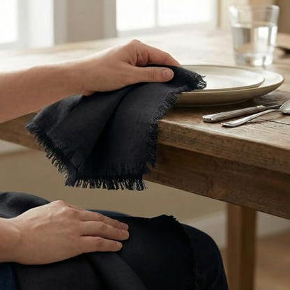 ACCENTHOME Black Cotton Linen Napkin Set of 12 18x18 inch Dinner Napkins - Washable Soft Premium Hotel Quality Reusable Hemmed Edges Napkins Perfect Table Linens for Family Dinners, Weddings - color: 08 - Black, size: 18"x18" - Pack of 12