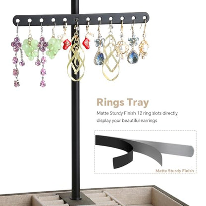 Meangood Jewelry Organizer Stand, 3-Tier Necklace Holder Jewelry Tree with Wooden Storage Drawer Box for Necklace Bracelet Earring Ring, Walnut - color: Weathered Grey