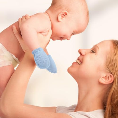 Newborn Baby Muslin Mittens 0-6 Months No Scratch Elastic Wrist Soft Breathable Gloves Bulk Cotton for Infant - color: Fresh Color