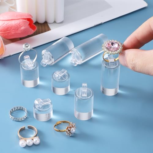 7 Pcs Clear Acrylic Ring Display Stand, Crystal Cylinder Holder for Jewelry Showcase, Engagement Wedding Rings, Perfect for Store Countertop, Photography, and Gift Presentation - color: Cylinder