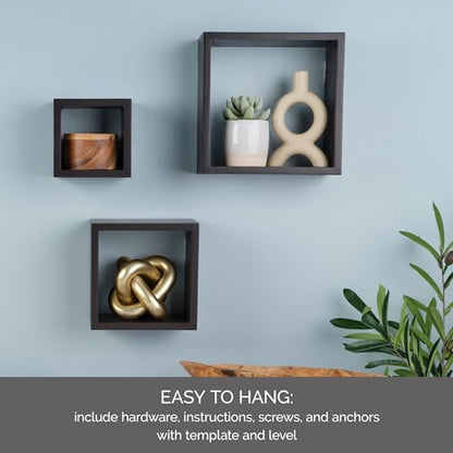 MELANNCO Floating Wall Square Cube Shelves for Bedroom, Living Room, Bathroom, Kitchen - Wood, Set of 3, Espresso - color: Espresso, size: Set of 3