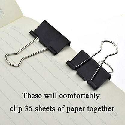 HAHIYO Binder Clips Paper Clamps Spring Steel Sturdy Medium 1.26 inches Width 0.45 Inch Capacity No Sharp Edges Heavy Duty Tight Grip Reusable Black Metal Bright Finish for Home Office School 16 Pack - size: 1.26in-16P