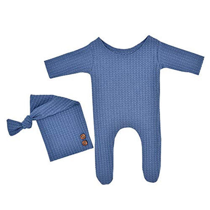 Zeroest Newborn Photography Props Boy Outfits Baby Photo Props Outfit Newborn Boy Photo Shoot Hat Set (Blue) - color: Blue